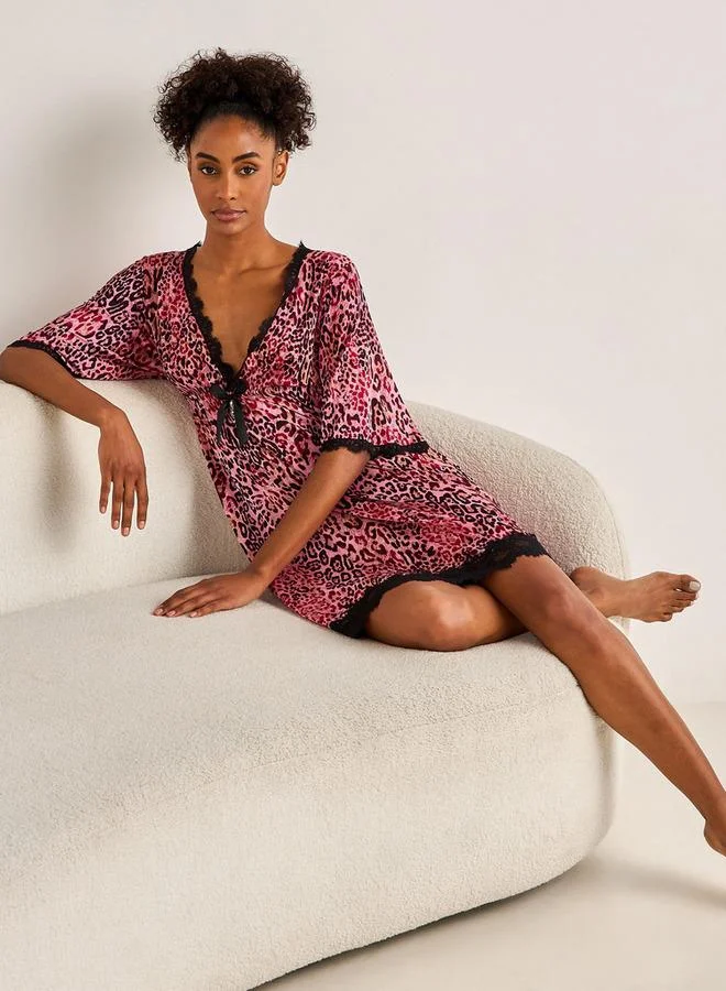 سبلاش فيڤ Night Dress with Animal Print and Lace Detail